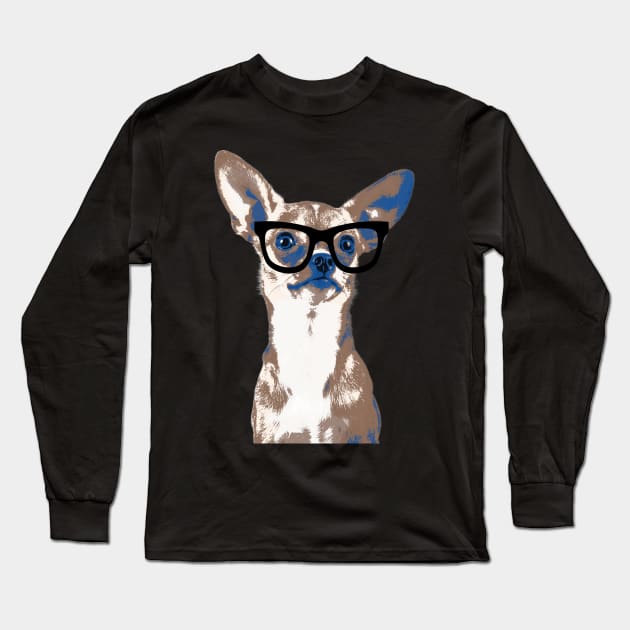 Hipster Chihuahua, Slam Poet Dog, Intelectual Glasses Nerd Long Sleeve T-Shirt by ArtisticEnvironments